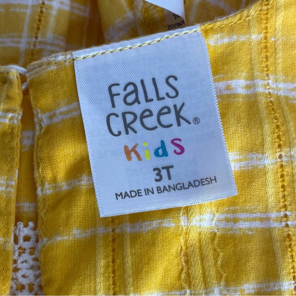 Falls Creek Kids Yellow Plaid Dress White Lace Peasant Cotton Dress size 3T - Picture 9 of 12